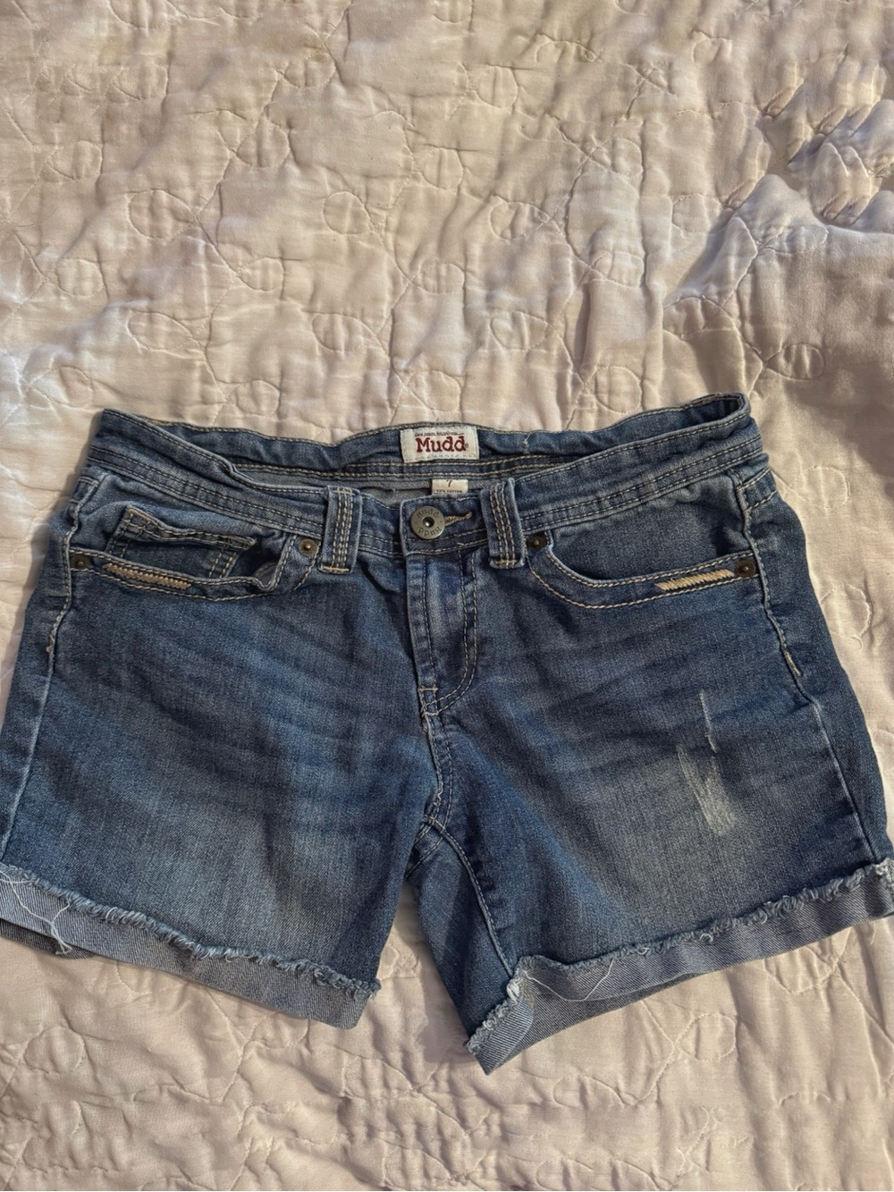 Mudd Blue Denim Cutoff Shorts with Frayed Hem
